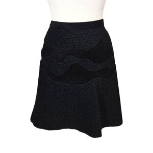 Raoul Designer Wool Blend Swirl Mixed Media Texure Black A-Line Skirt